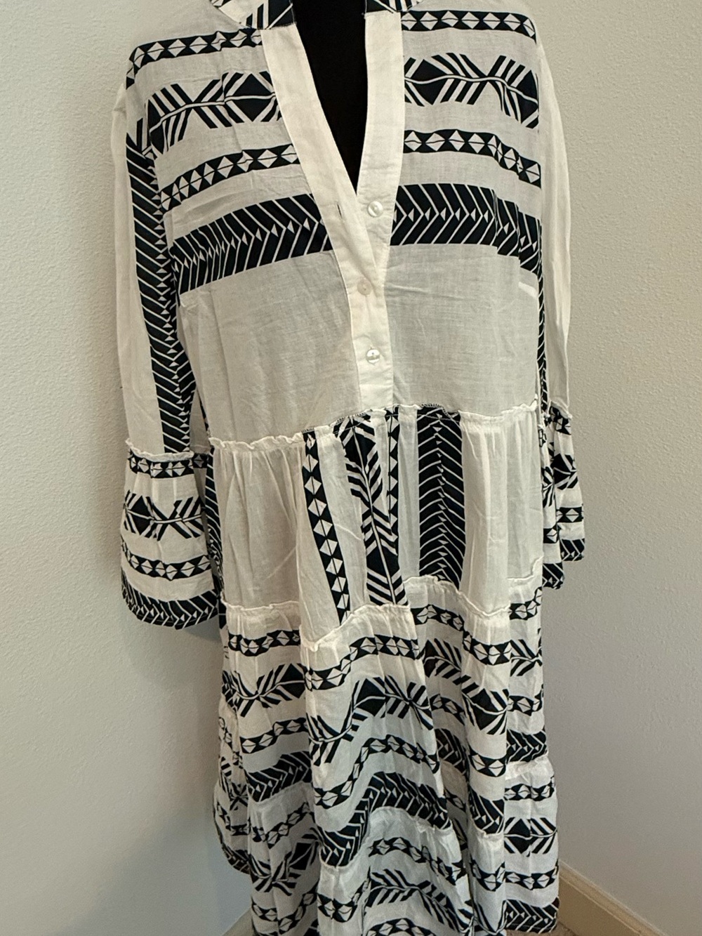 Bohemian Navy & White Printed Tiered Dress
